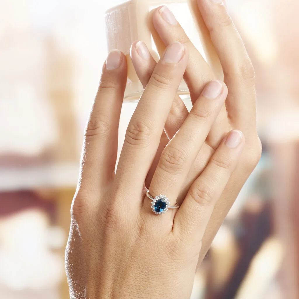 Histoire D'Or Bague Or Blanc Quintilla Topaze London Blue Et Oxydes – Image 5