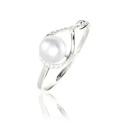 Histoire D'Or Bague Davy Or Blanc Perle De Culture Et Diamant
