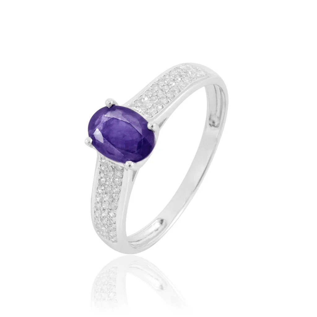 Histoire D'Or Bague Crista Or Blanc Amethyste Et Diamant