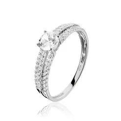 Histoire D'Or Bague Solitaire Ceridwen 3 Rangs Or Blanc Oxyde De Zirconium