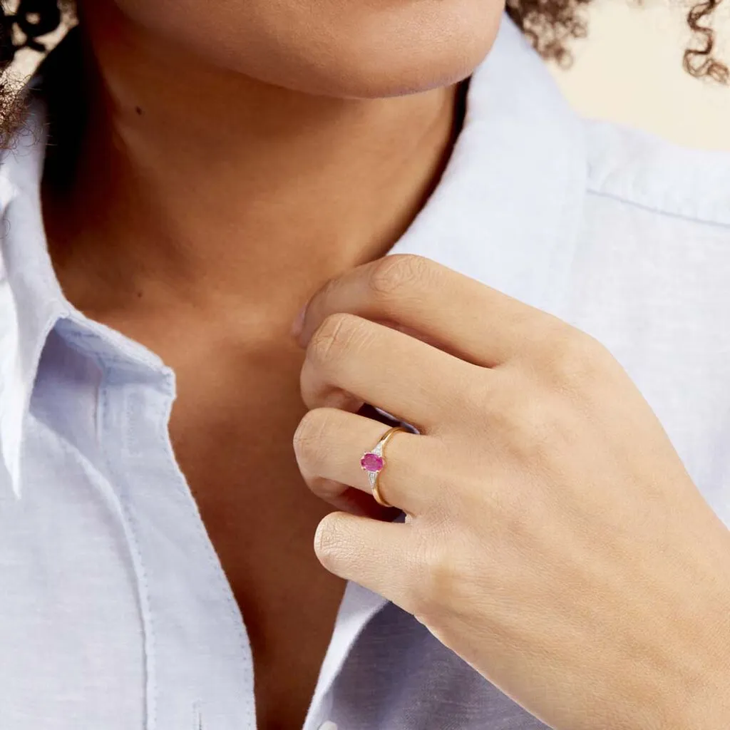 Histoire D'Or Bague Solitaire Accompagné Or Jaune Ludmilla Rubis Diamants – Image 5