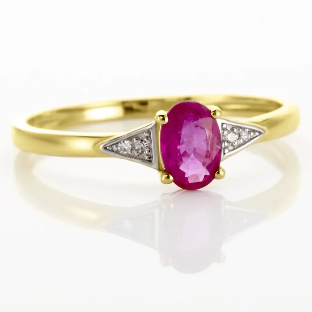 Histoire D'Or Bague Solitaire Accompagné Or Jaune Ludmilla Rubis Diamants – Image 4