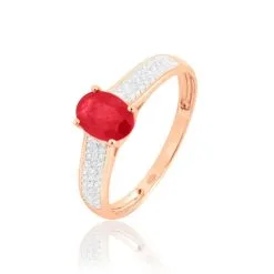 Histoire D'Or Bague Crista Or Rose Rubis Et Diamant