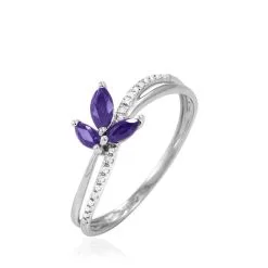 Histoire D'Or Bague Maura Or Blanc Amethyste Et Diamant