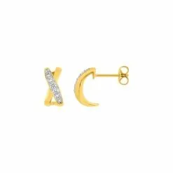 Robbez Masson Boucles D'oreilles En Plaqué Or Jaune, Blanc Et Oxyde De Zirconium