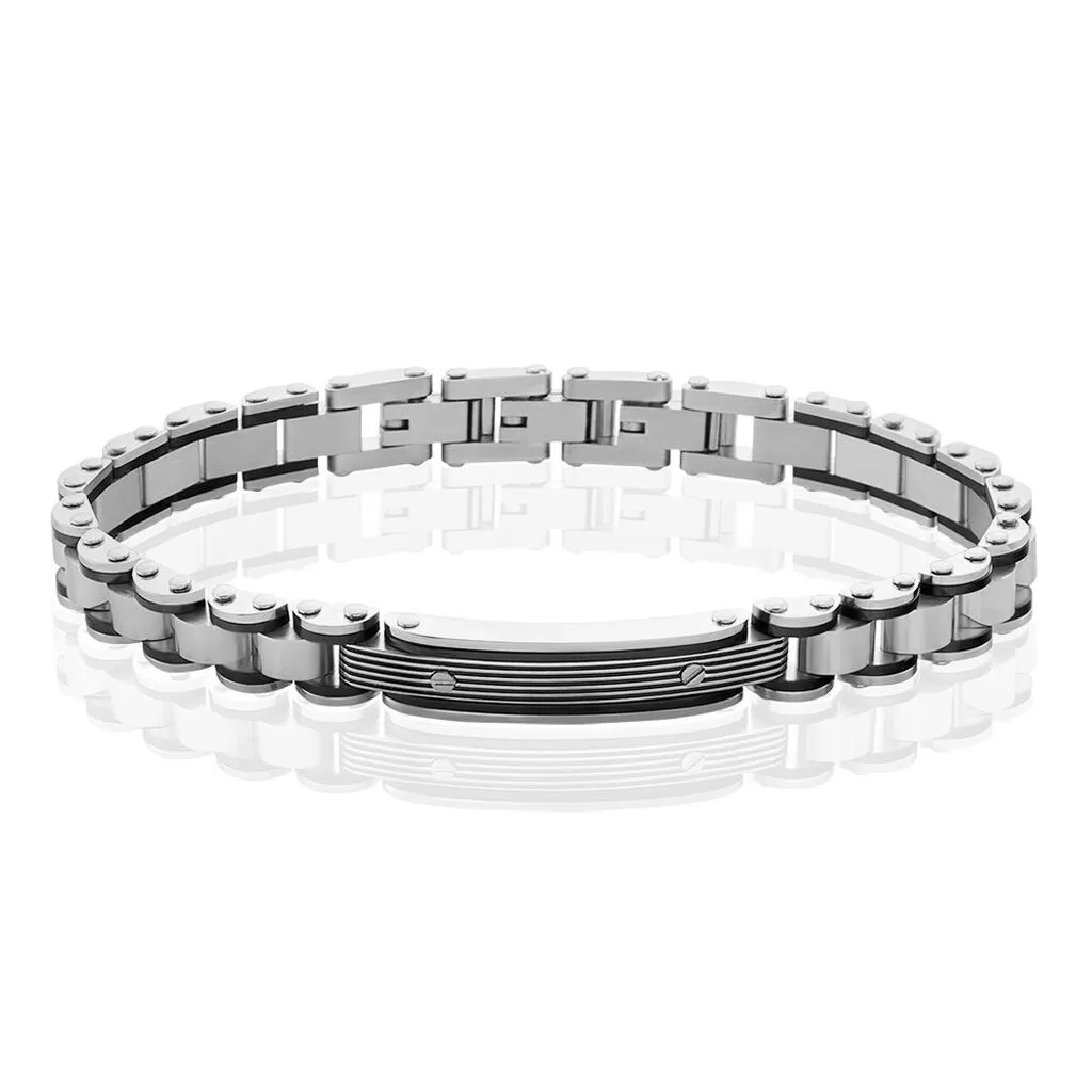 Histoire D'Or Bracelet Identite Acier Blanc Et Noir Blas