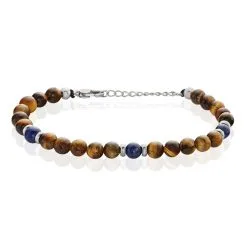 Histoire D'Or Bracelet Acier Blanc Delfino œil De Tigre Sodalite