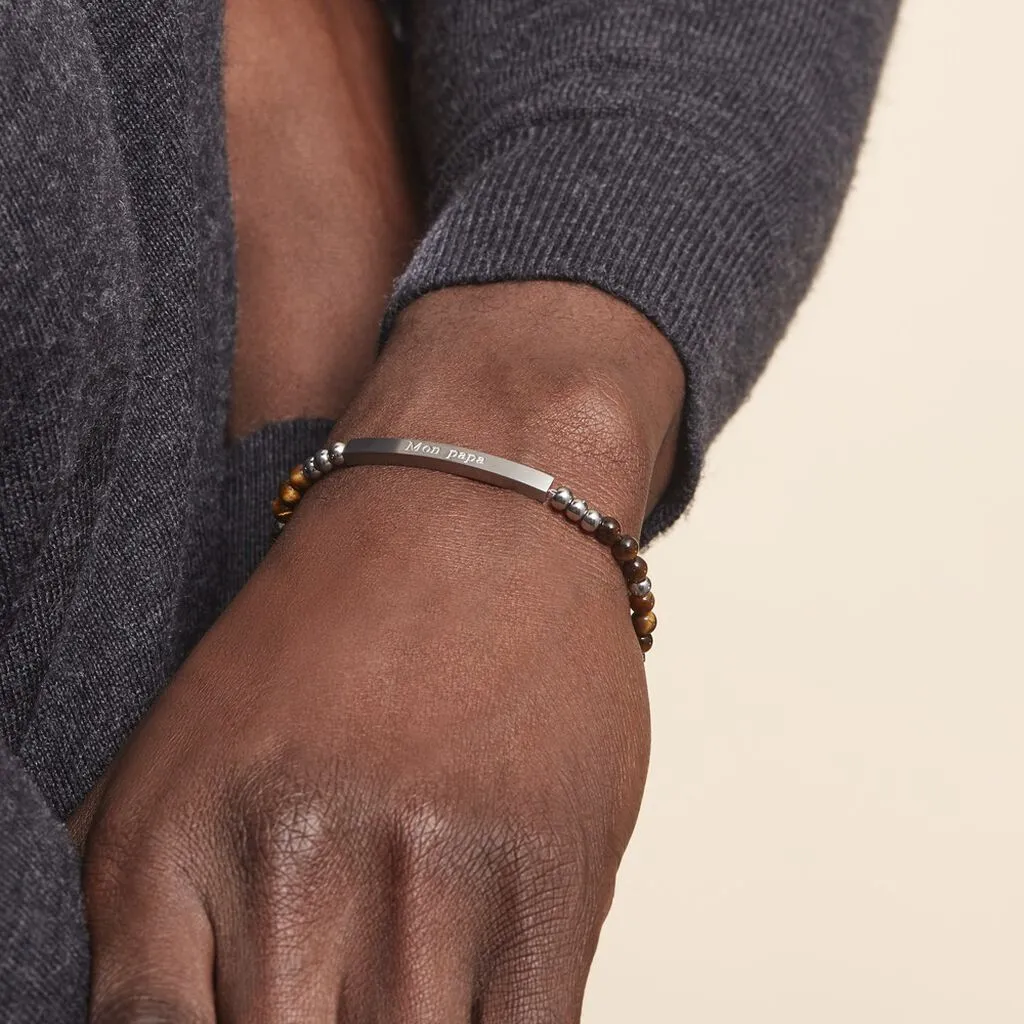 Histoire D'Or Bracelet Identité Acier Blanc Boules Sebastino œil De Tigre – Image 4