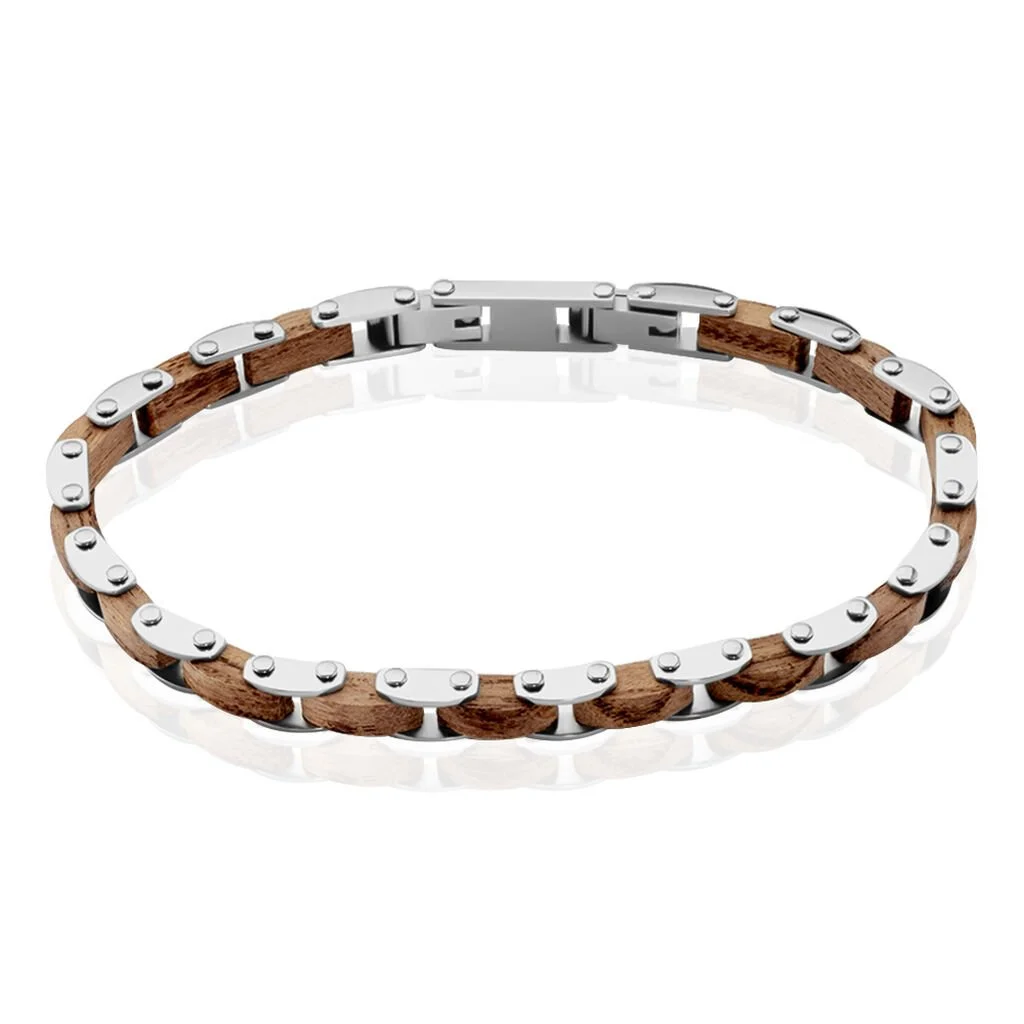 Histoire D'Or Bracelet Acier Blanc Bois Marron Bugios