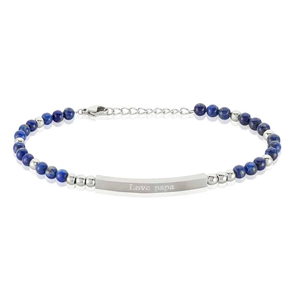 Histoire D'Or Bracelet Identité Acier Blanc Boules Sebastino Lapis Lazuli