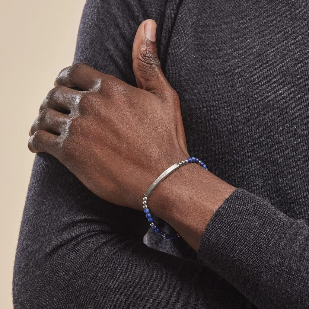 Histoire D'Or Bracelet Identité Acier Blanc Boules Sebastino Lapis Lazuli – Image 4