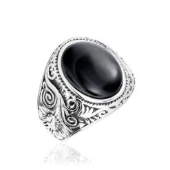 Histoire D'Or Chevalière Zayn Acier Blanc Agate