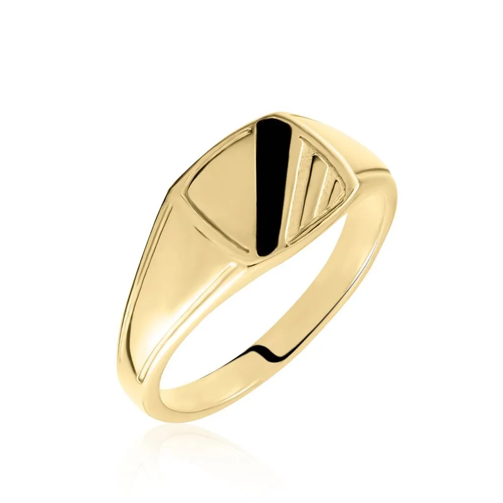 Histoire D'Or Chevalière Plaqué Or Jaune Bennie Email Noir