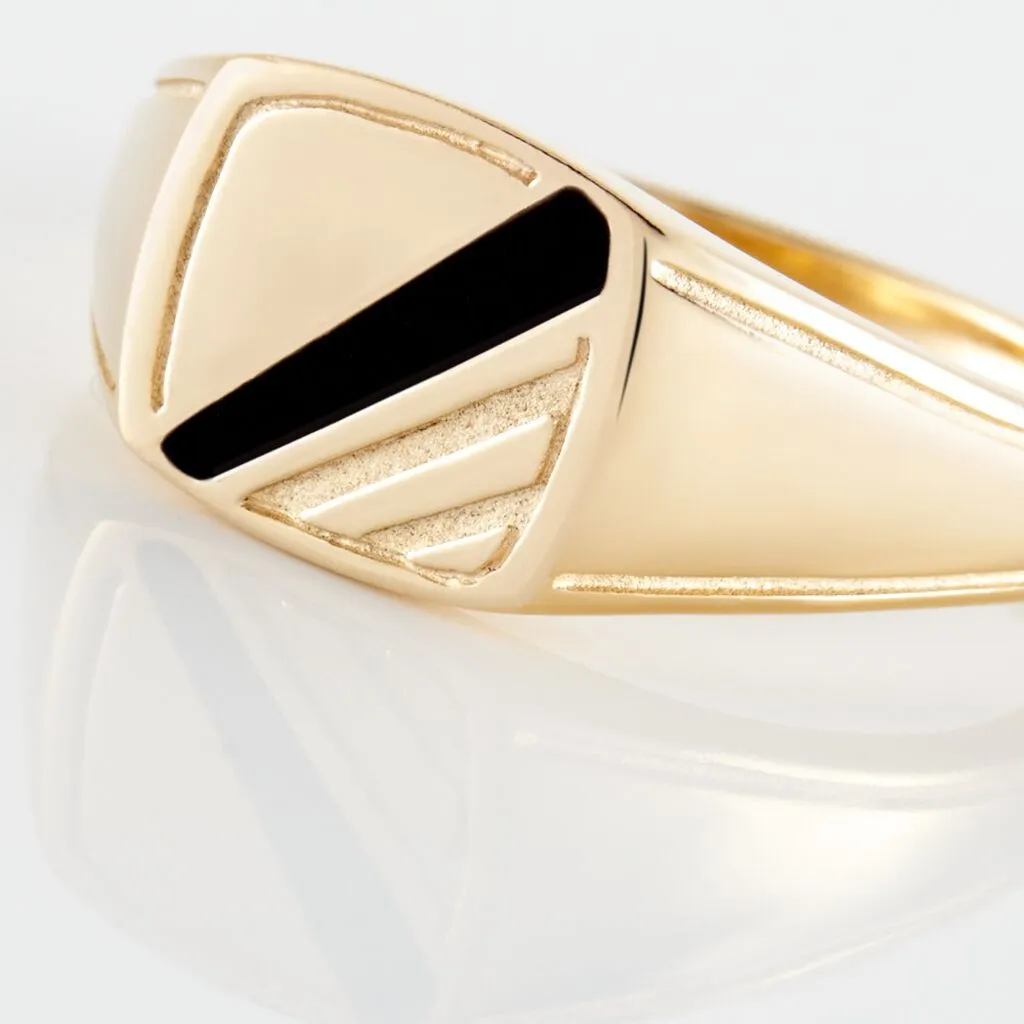 Histoire D'Or Chevalière Plaqué Or Jaune Bennie Email Noir – Image 4