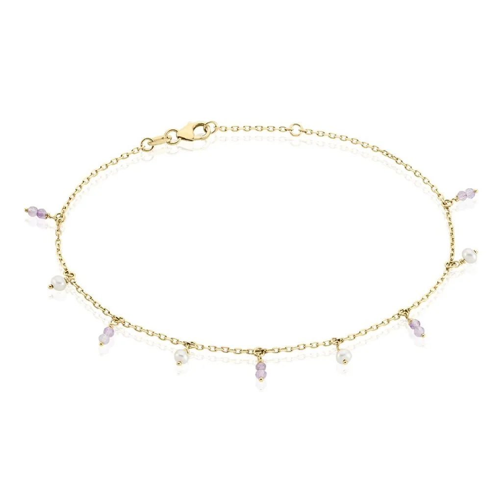 Histoire D'Or Chaîne De Cheville Vesa Plaqué Or Jaune Améthyste Perle De Culture