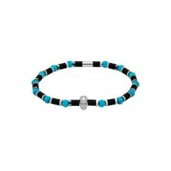 Bracelet Rochet Skull En Acier, Silicone Et Turquoise
