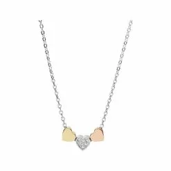 Collier FOSSIL Vintage Motifs En Acier, Métal Doré Rose Et Jaune Et Cristaux