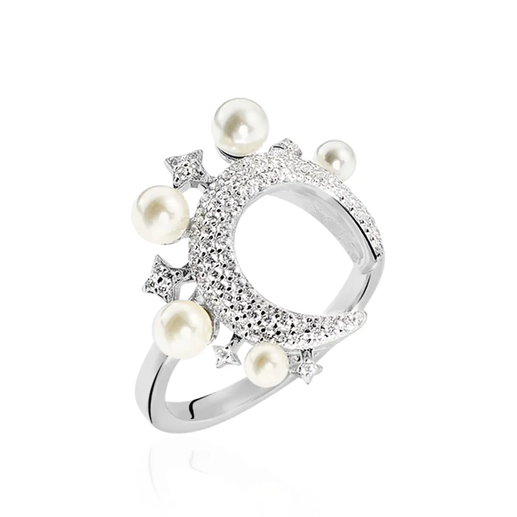 Laetizia Bague Moon Argent Perle D'imitation Chrysoprase Et Oxyde De Zirconium