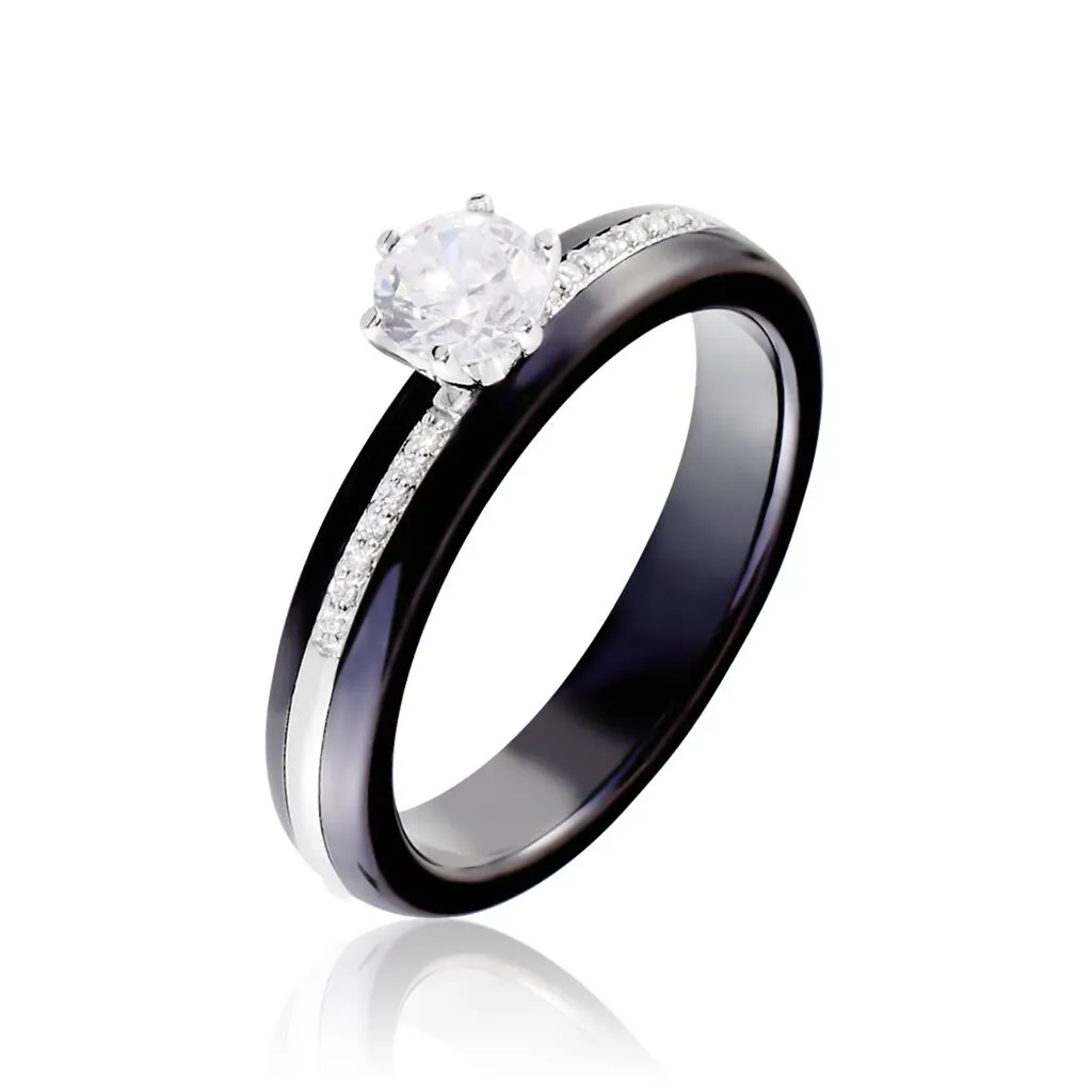 Histoire D'Or Bague Solitaire Ceramik Design Argent Oxyde De Zirconium Et Céramique
