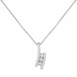 Robbez Masson Collier En Or Blanc Et Trilogie De Diamants De 0.03ct